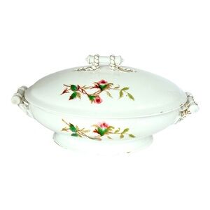 Antique Haviland Limoges France "Moss Rose" Porcelain Lidded Serving Dish Tureen